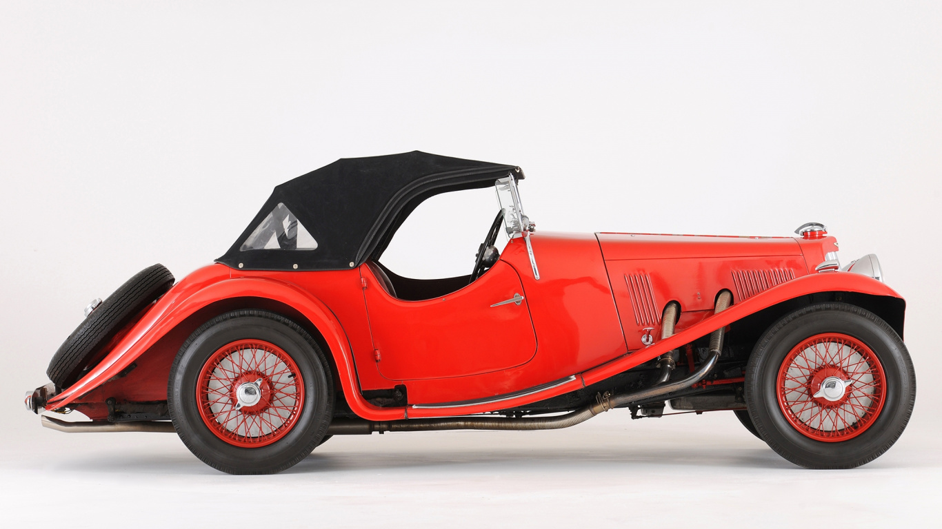 Red Vintage Car on White Snow. Wallpaper in 1366x768 Resolution