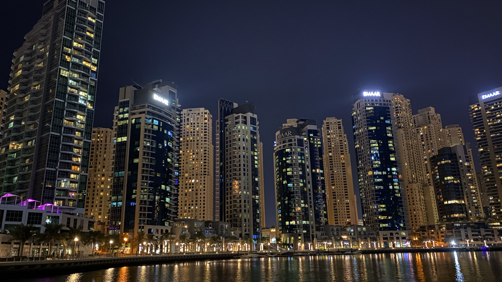 Dubai, Dubai Marina, Night, Tower Block, Metropolis. Wallpaper in 1920x1080 Resolution
