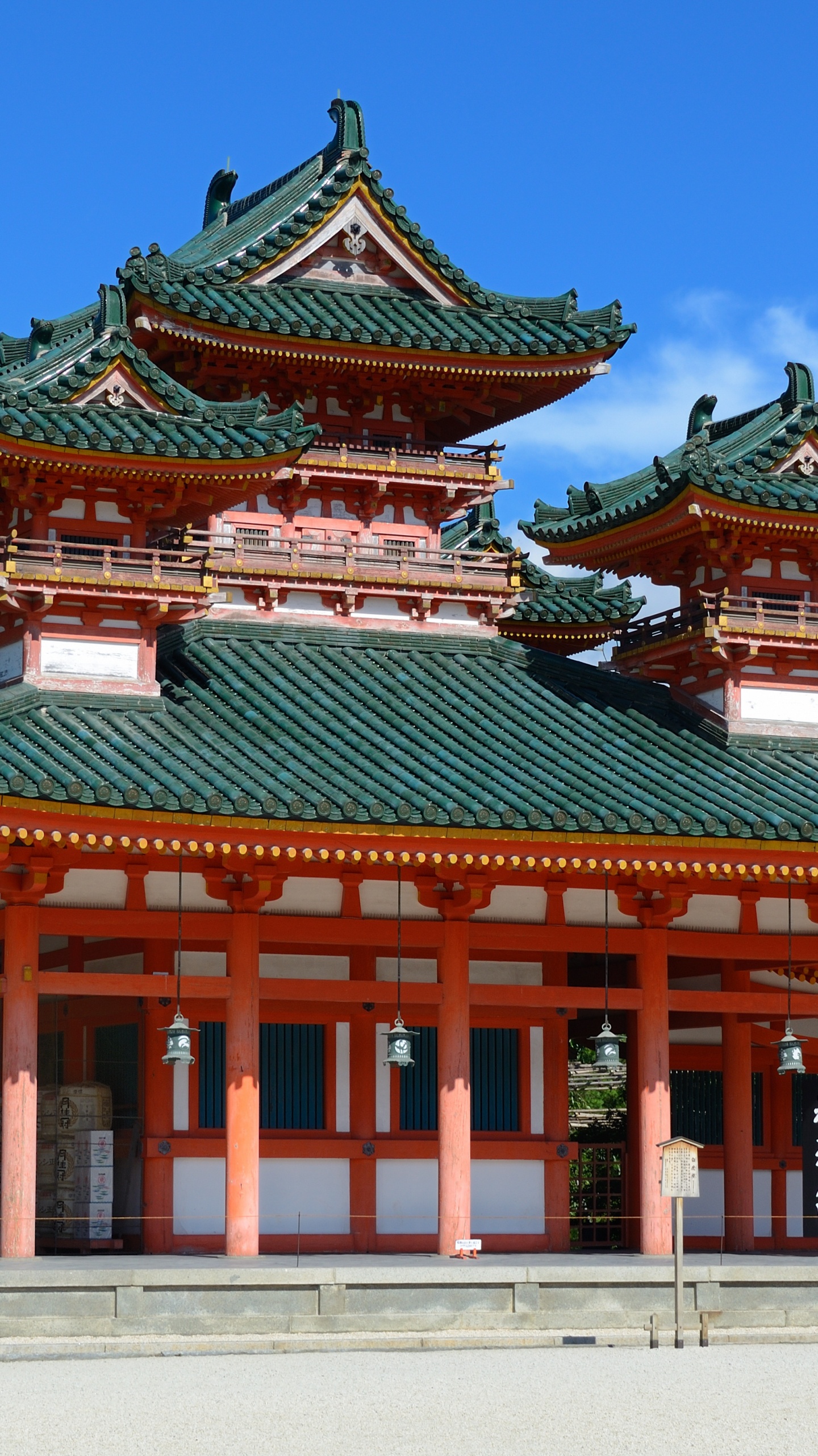 Red and Green Pagoda Temple. Wallpaper in 1440x2560 Resolution