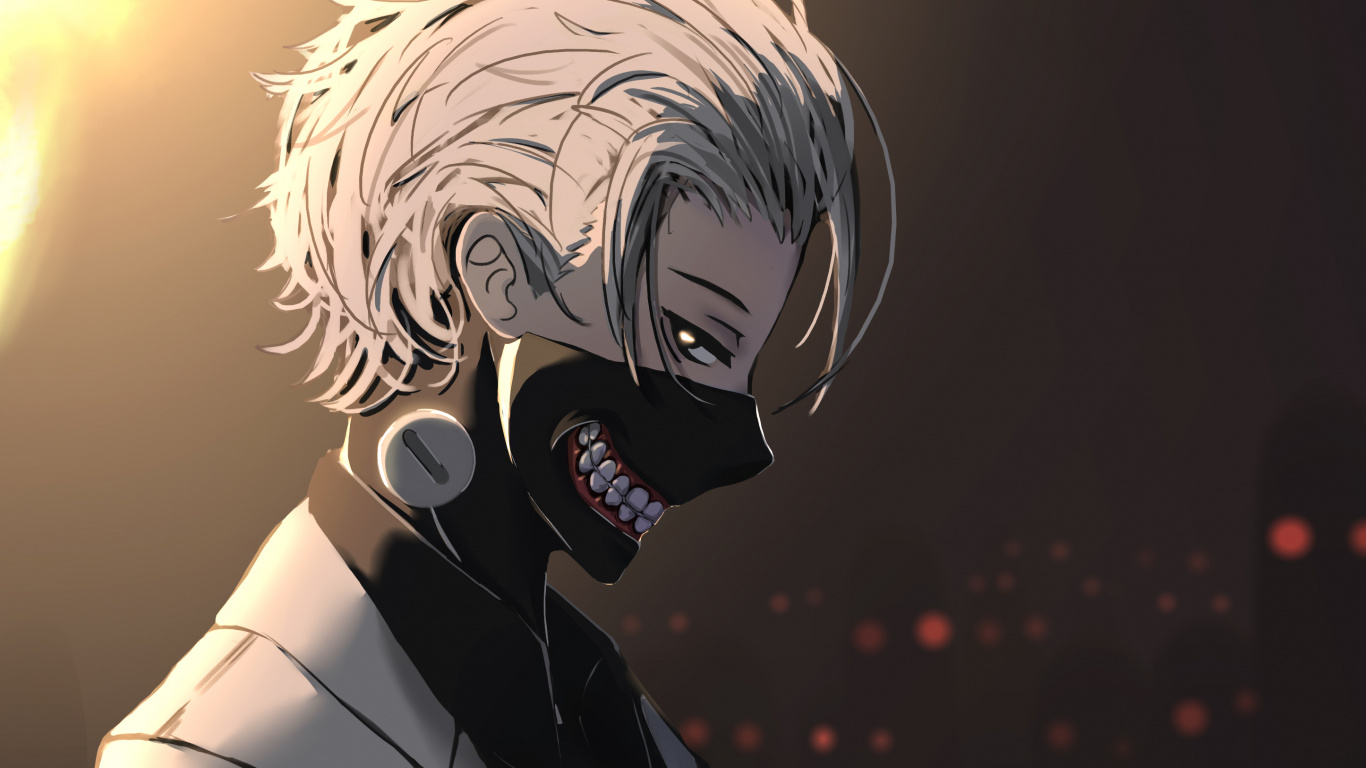 东京食尸鬼, 肯kaneki, 食尸鬼东京重, 卡通, 音频设备 壁纸 1366x768 允许