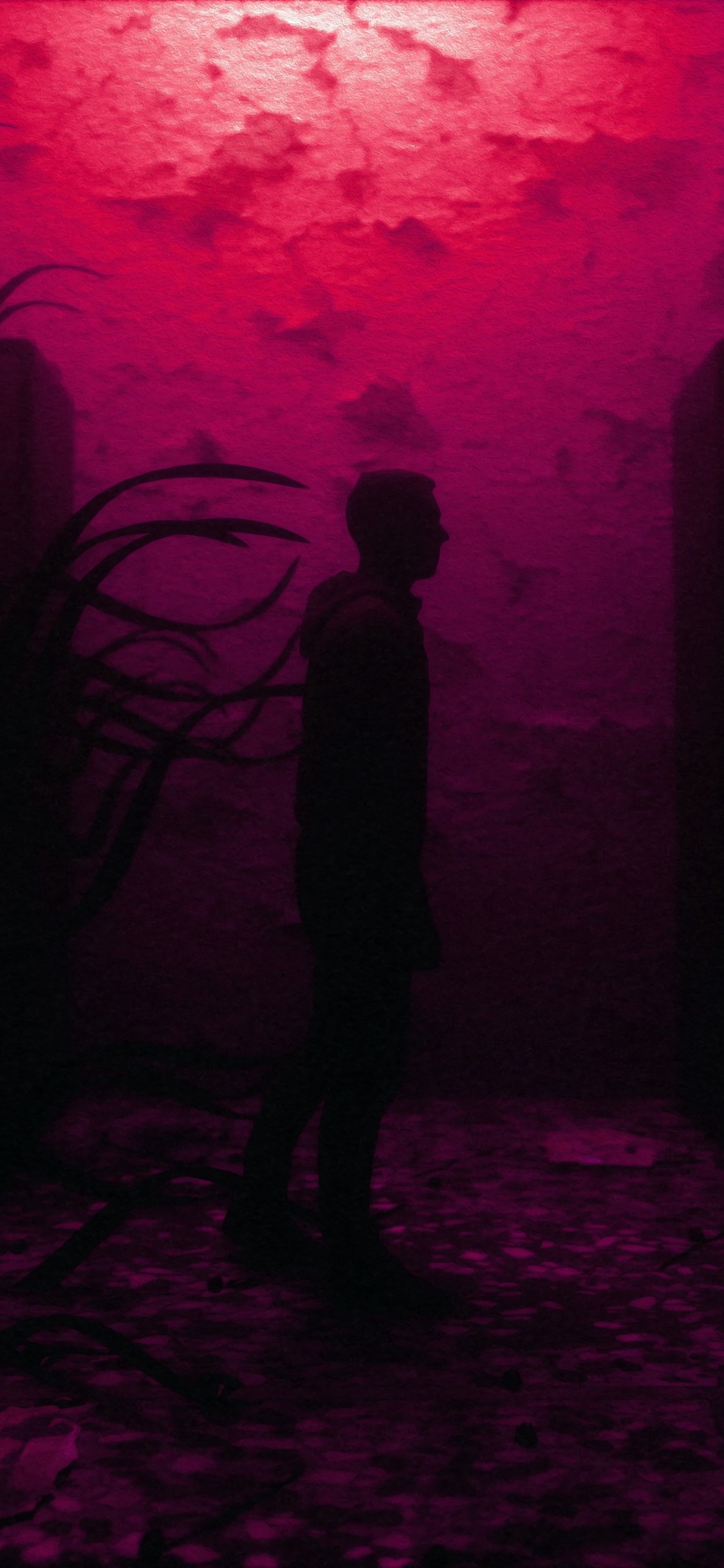 Silhouette Einer Auf Dem Boden Stehenden Person. Wallpaper in 1125x2436 Resolution