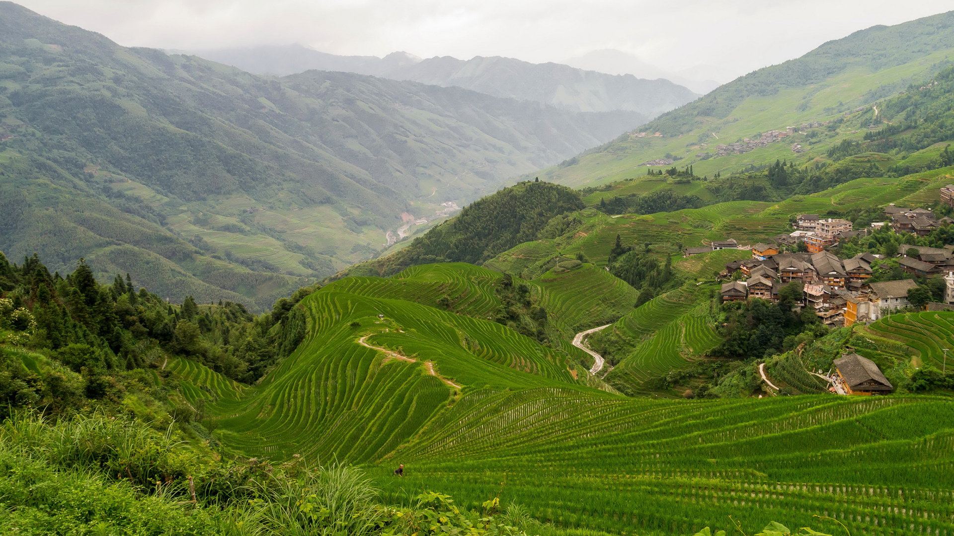 Green Mountains Under White Sky During Daytime. Wallpaper in 1920x1080 Resolution