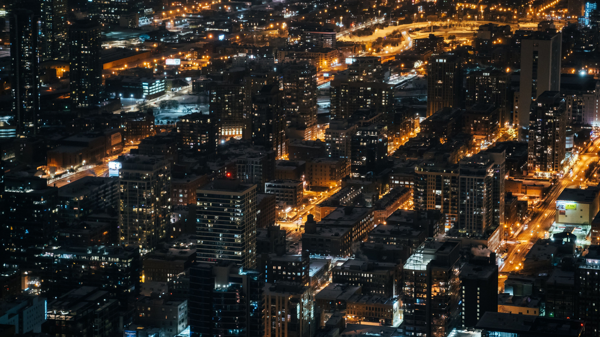 Aerial View of City Buildings During Night Time. Wallpaper in 1920x1080 Resolution