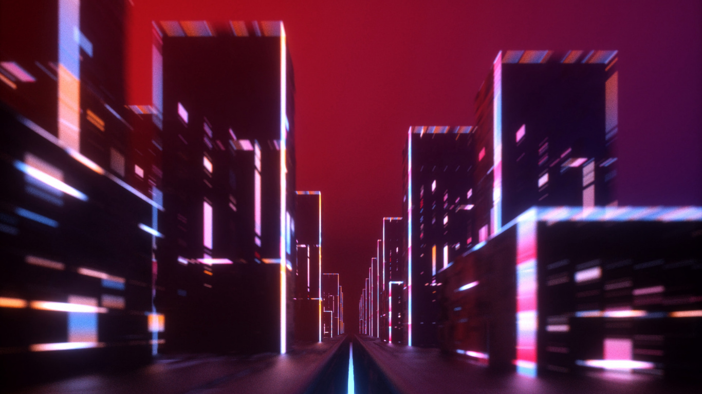 Red and Black Building With Lights. Wallpaper in 1366x768 Resolution