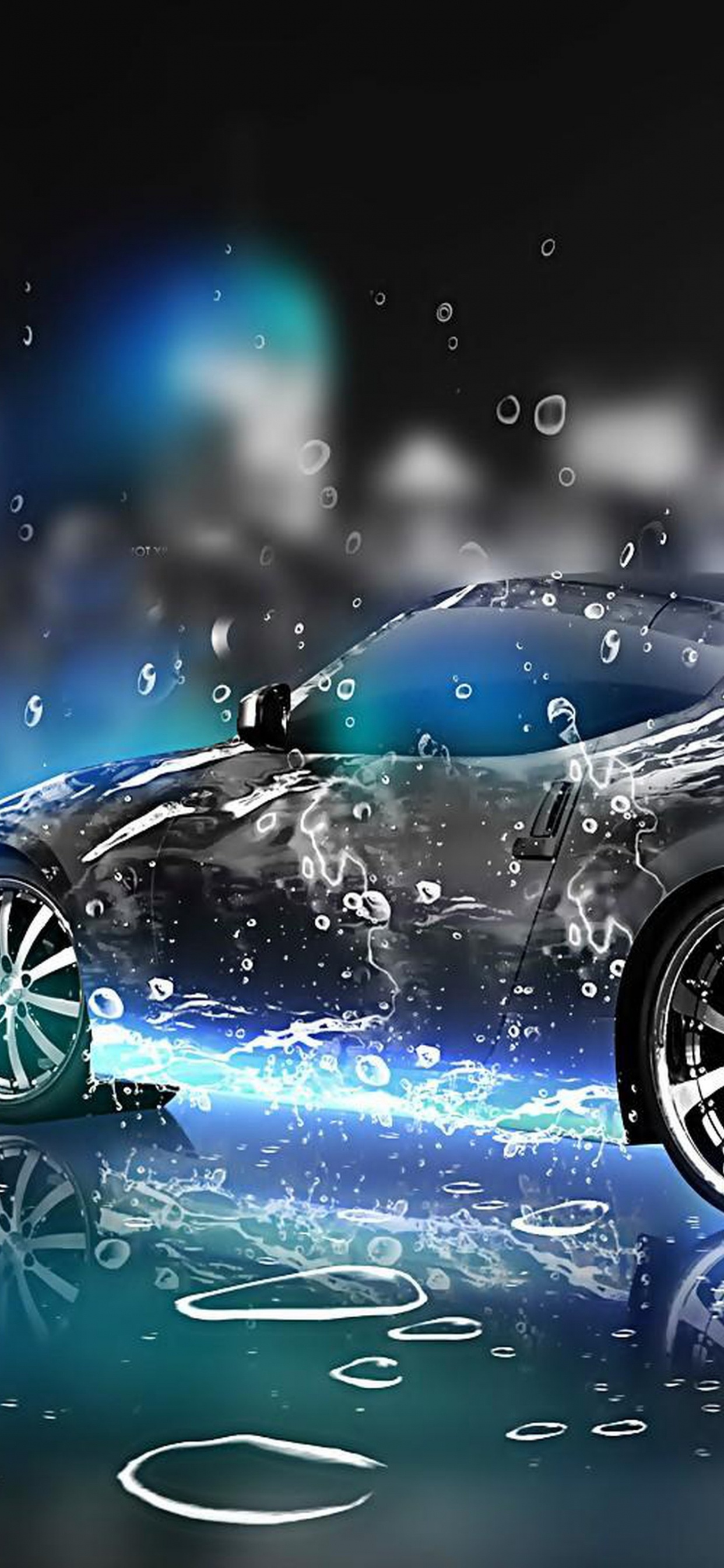 Porsche 911 Bleue Sur L'eau. Wallpaper in 1242x2688 Resolution