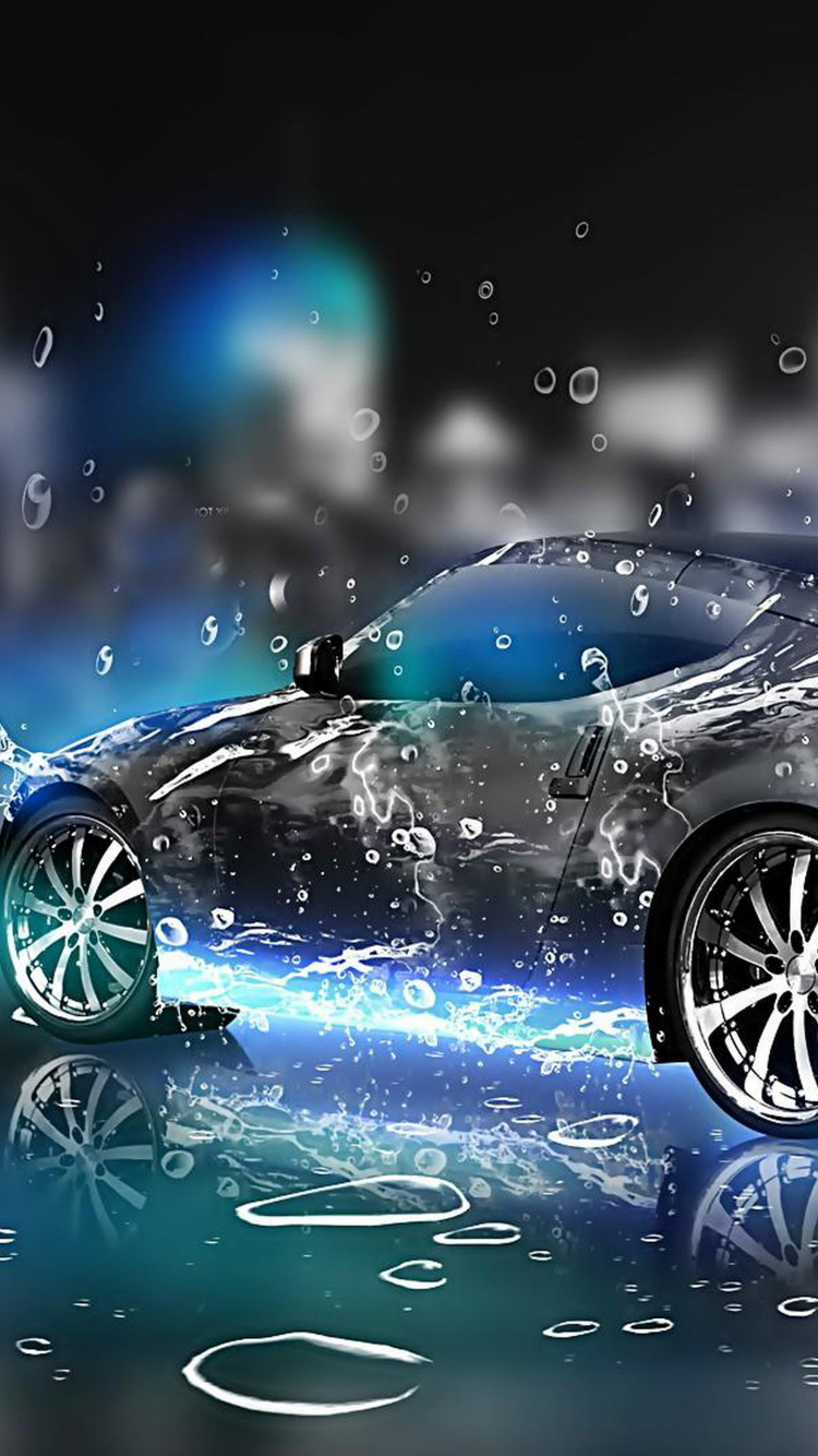 Blue Porsche 911 on Water. Wallpaper in 750x1334 Resolution