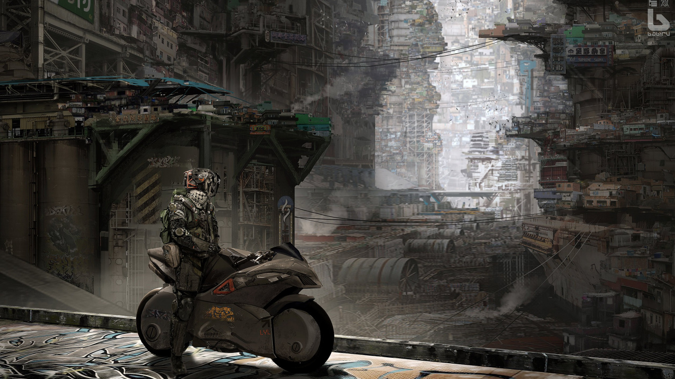 Mann in Schwarzer Jacke, Der Motorrad Fährt. Wallpaper in 1366x768 Resolution