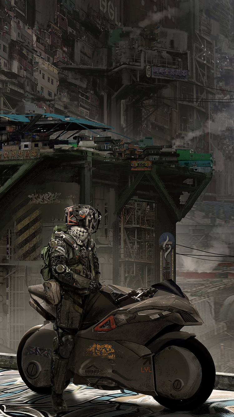 Mann in Schwarzer Jacke, Der Motorrad Fährt. Wallpaper in 750x1334 Resolution