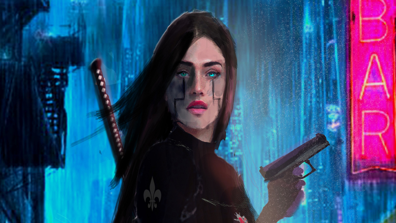 Frau in Schwarz-weißem Blumenhemd Mit Schwarzer Und Brauner Flöte. Wallpaper in 1366x768 Resolution