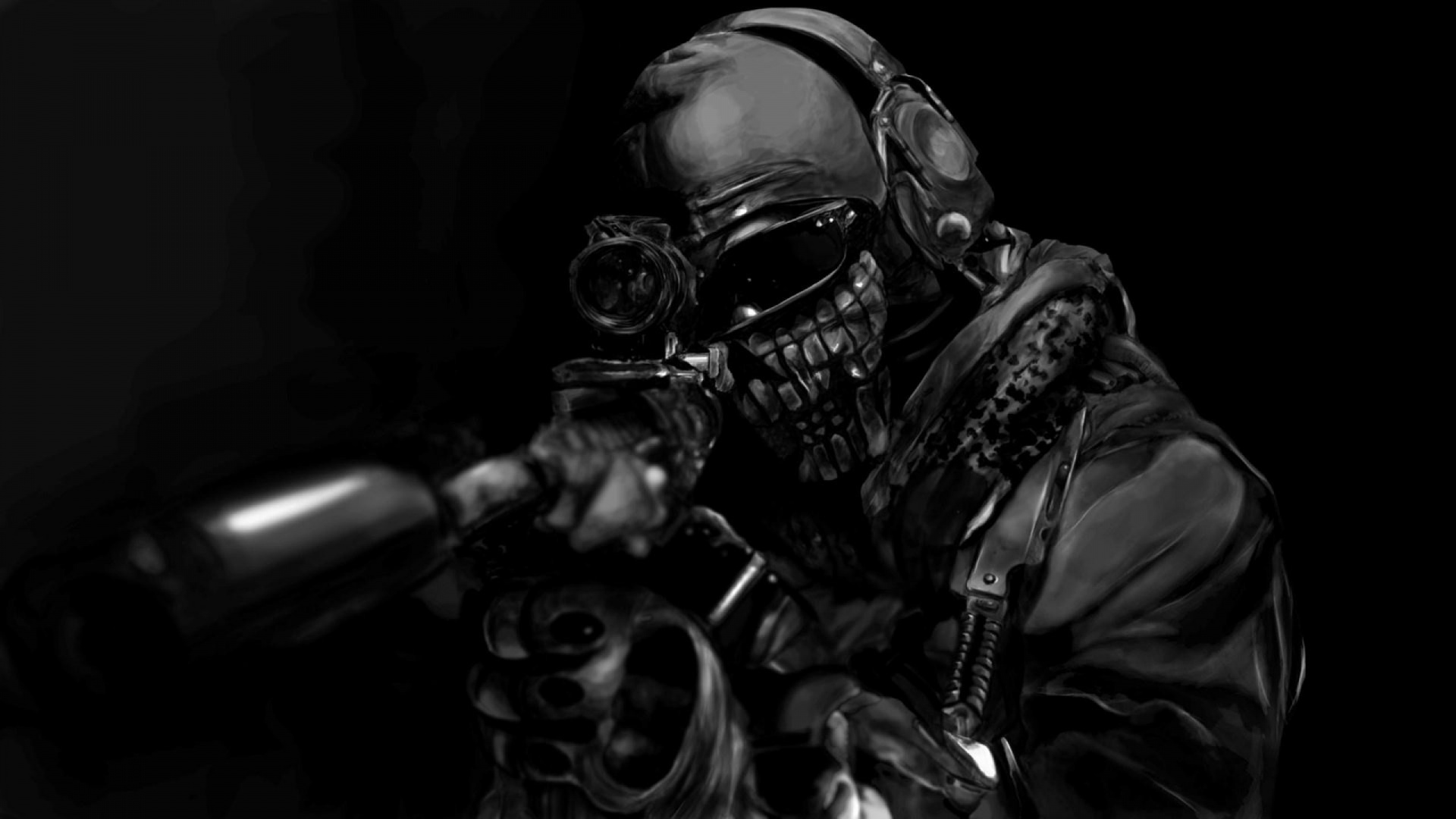 Call of Duty Ghosts, Masque à Gaz, Militaire, Mode Monochrome, Canon. Wallpaper in 1920x1080 Resolution