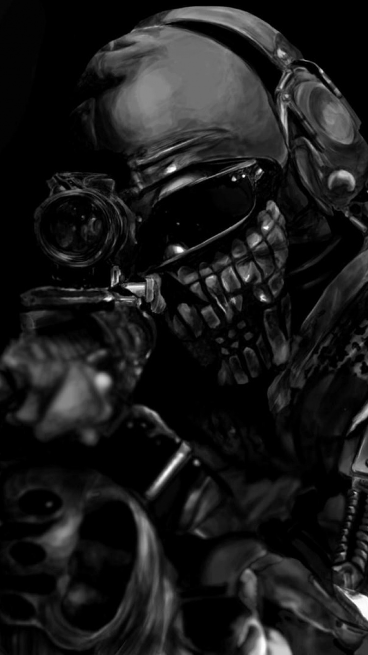Call of Duty Ghosts, Gas Mask, Military, Monochrome Mode, Cannon. Wallpaper in 750x1334 Resolution