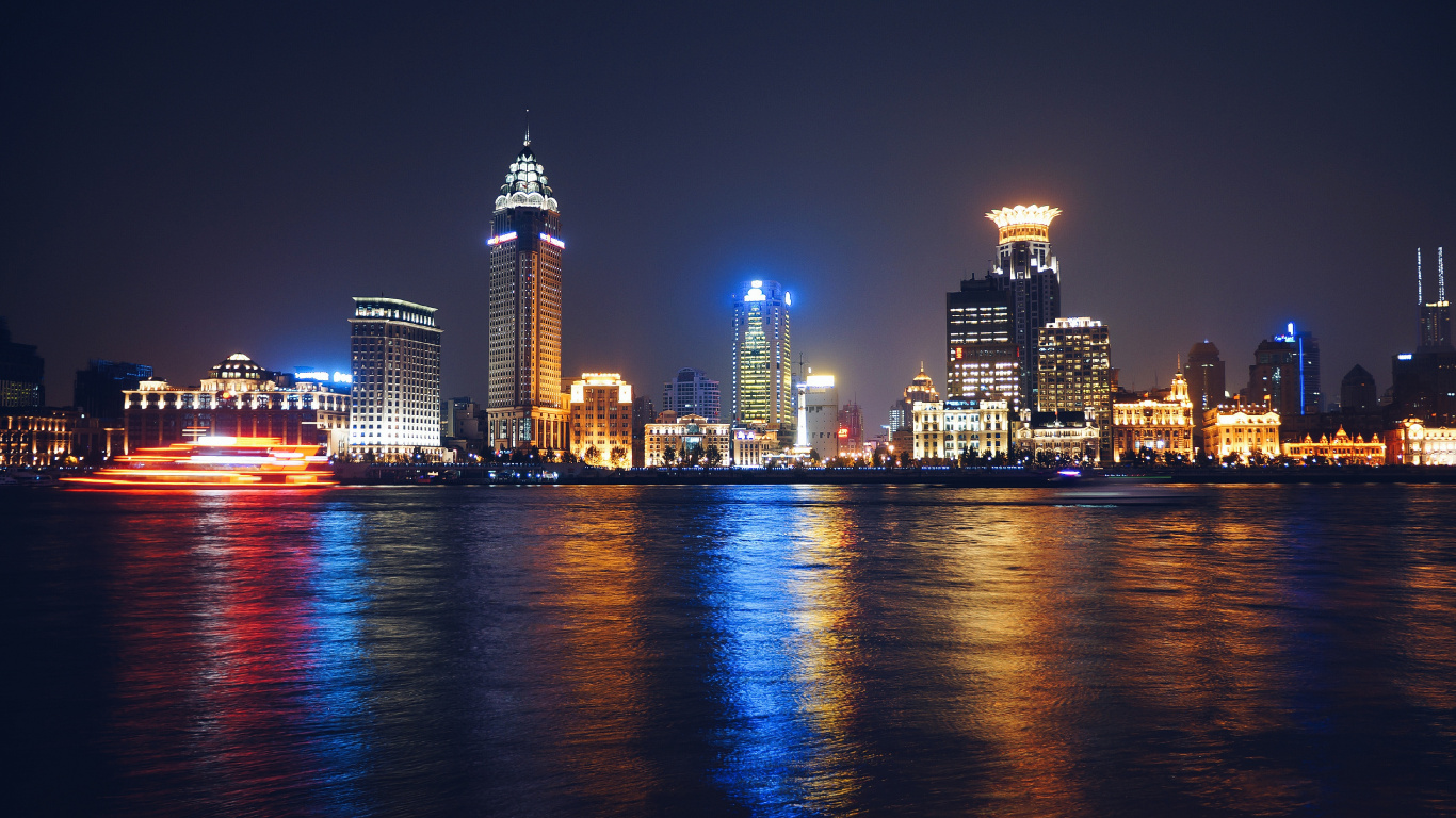 Horizonte de la Ciudad Durante la Noche. Wallpaper in 1366x768 Resolution