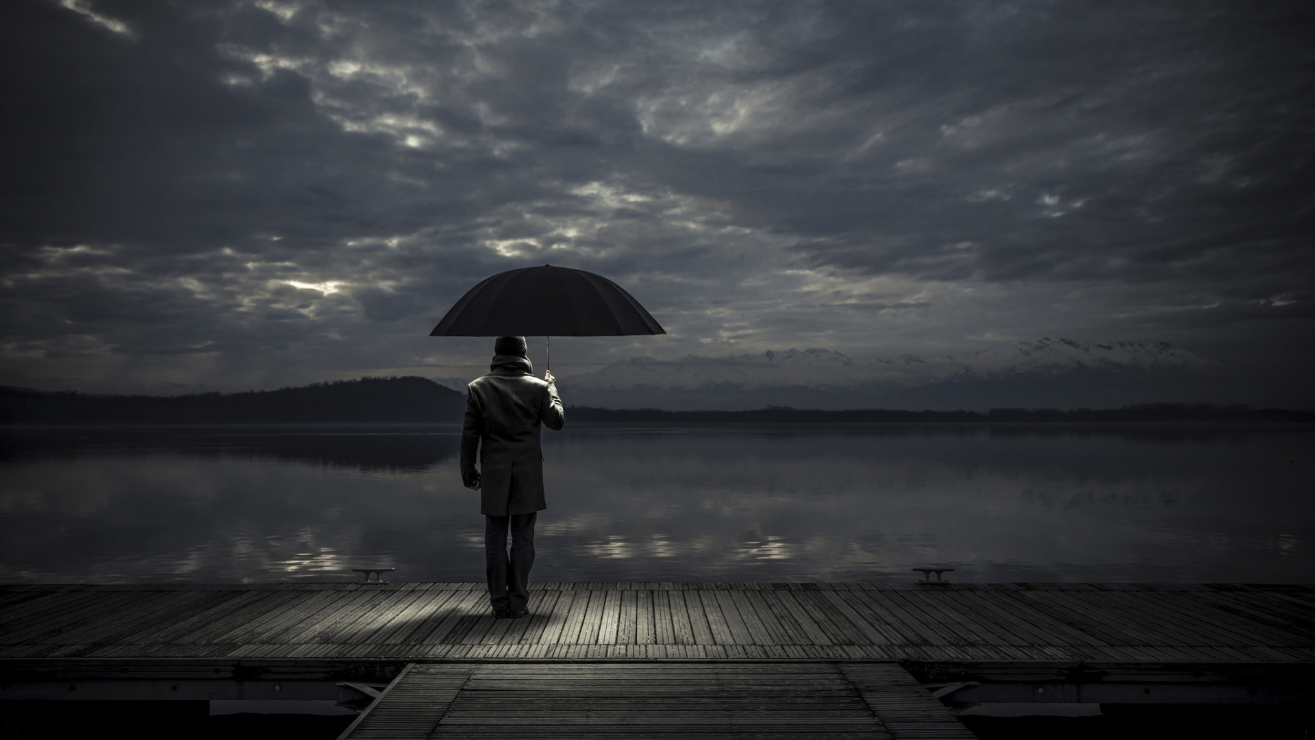 Umbrella, Black, Water, Cloud, Darkness. Wallpaper in 1920x1080 Resolution