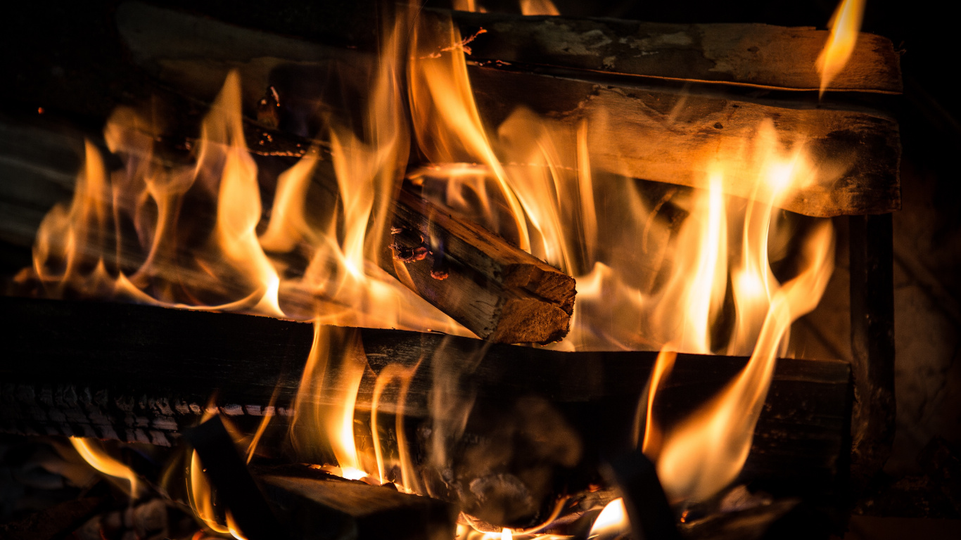 Burning Wood on Fire Pit. Wallpaper in 1366x768 Resolution