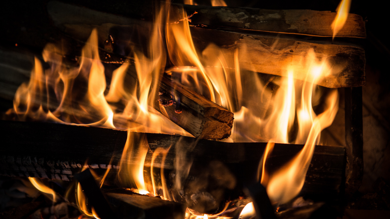 Brennendes Holz Auf Der Feuerstelle. Wallpaper in 1280x720 Resolution