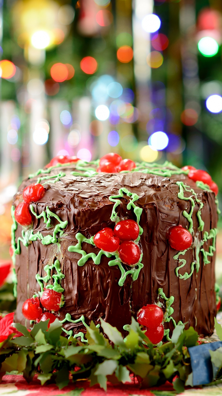 Pastel de Navidad, Pastel de Chocolate, El Día De Navidad, Postre, Alimento. Wallpaper in 750x1334 Resolution