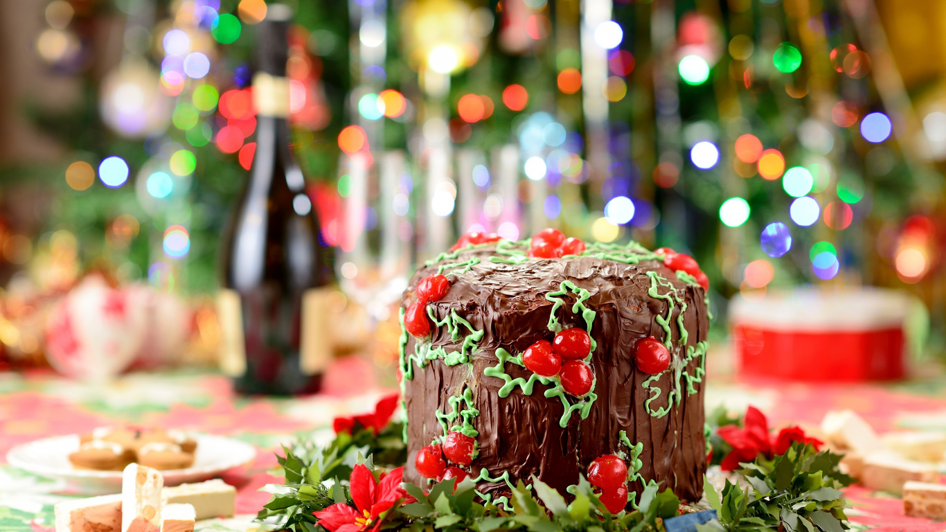 Gâteau de Noël, Gâteau au Chocolat, Gâteau, Le Jour De Noël, Dessert. Wallpaper in 1366x768 Resolution