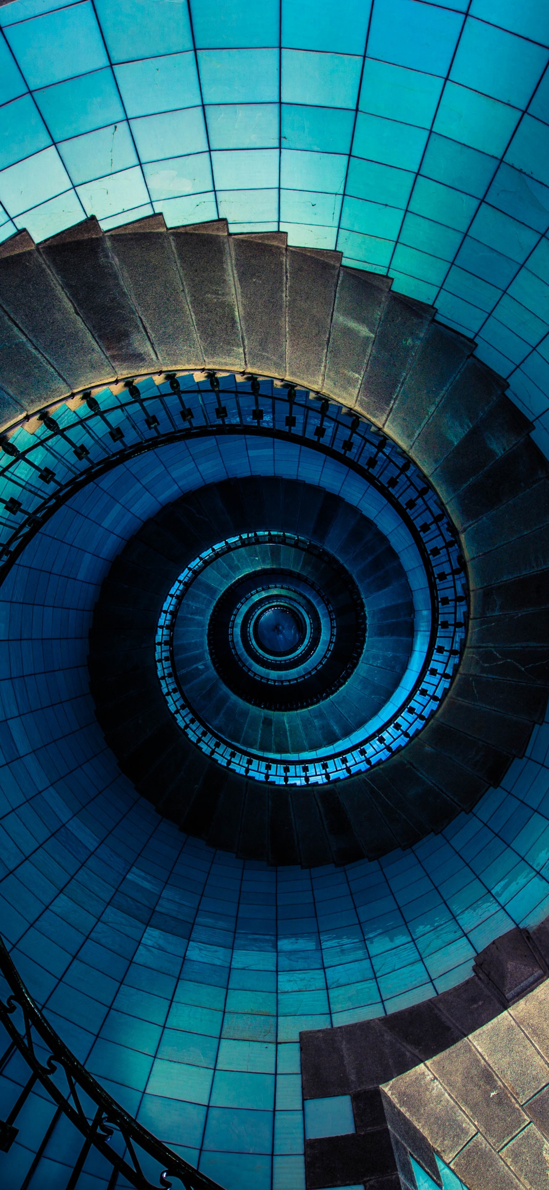 Blue and White Spiral Stairs. Wallpaper in 1125x2436 Resolution