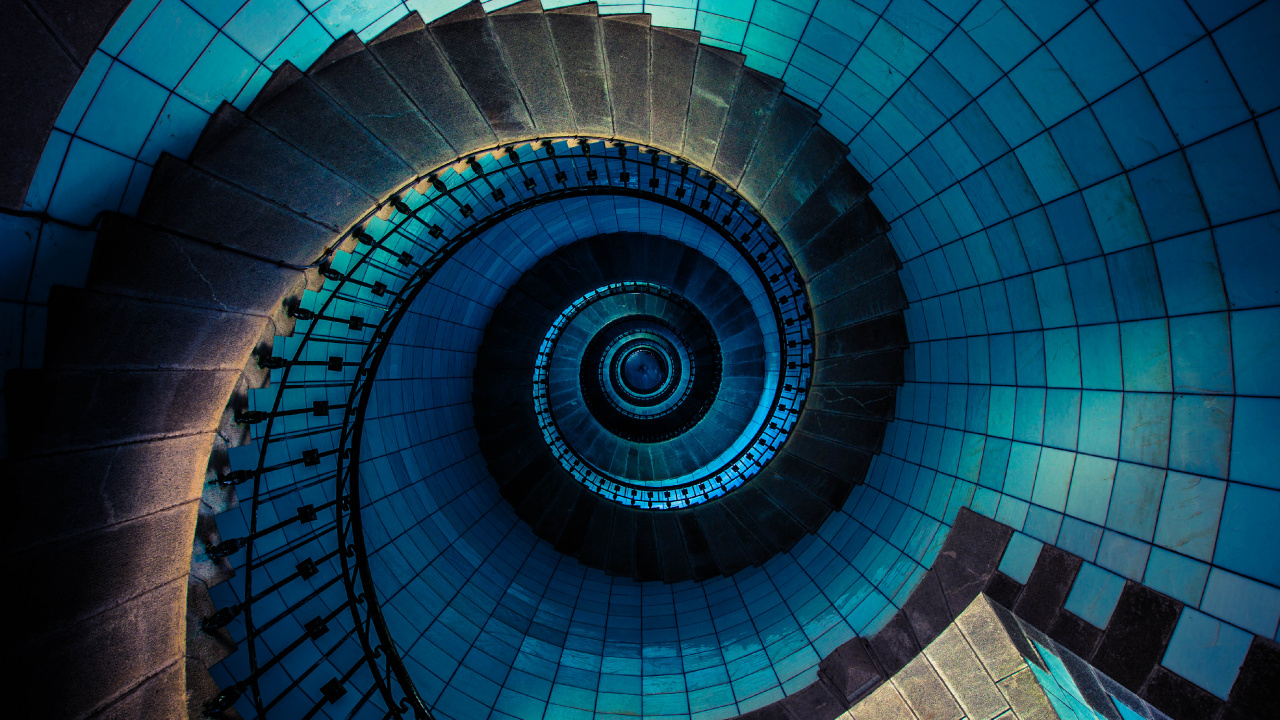 Blue and White Spiral Stairs. Wallpaper in 1280x720 Resolution