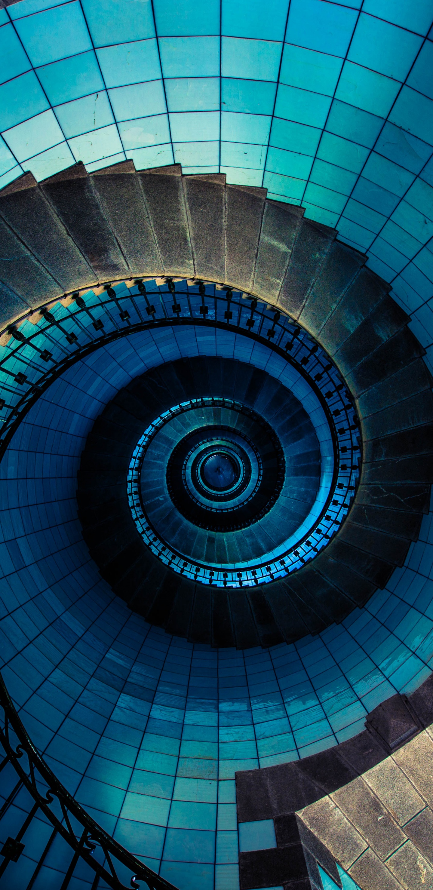 Blue and White Spiral Stairs. Wallpaper in 1440x2960 Resolution