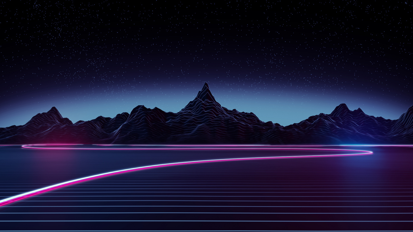 自然景观, 空间, Synthwave, 艺术, 艺术家 壁纸 1366x768 允许
