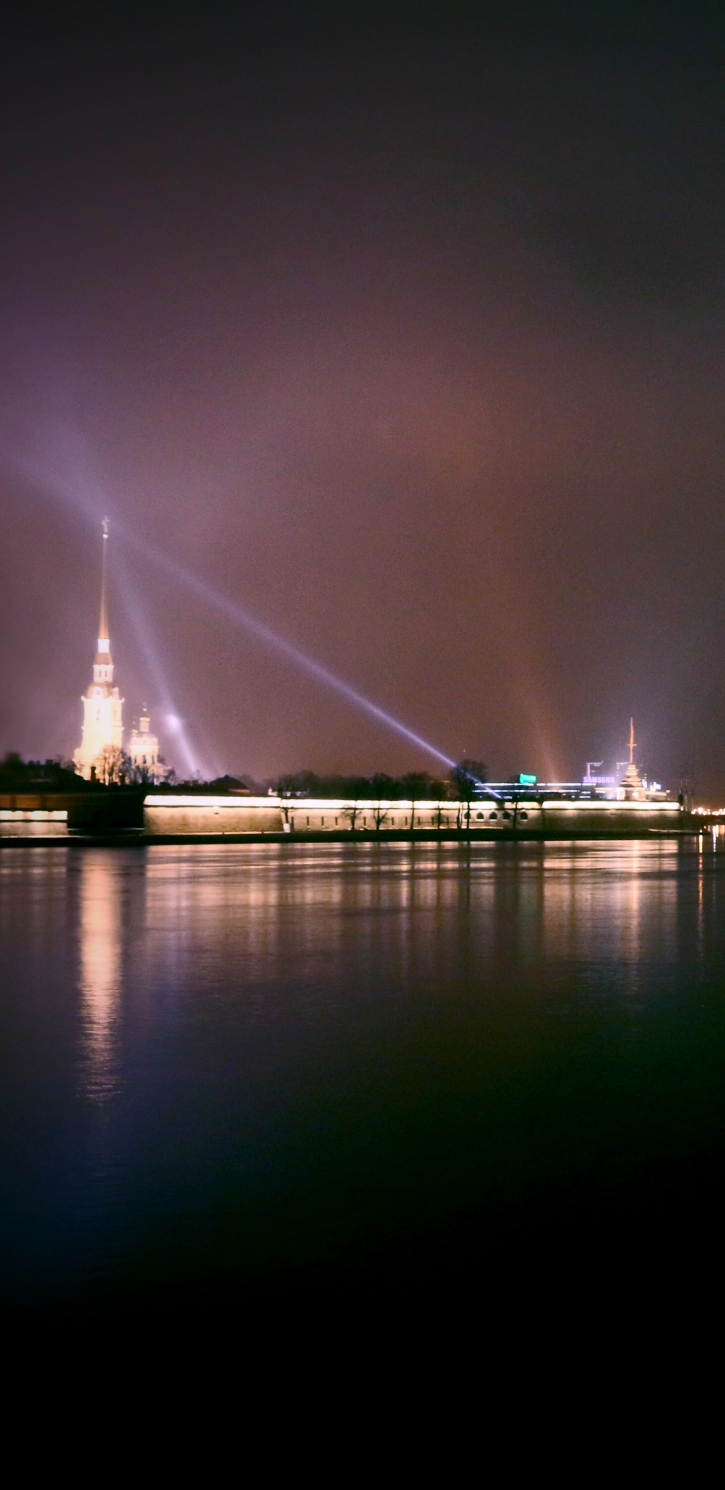 Body of Water Near Lighted Bridge During Night Time. Wallpaper in 1440x2960 Resolution