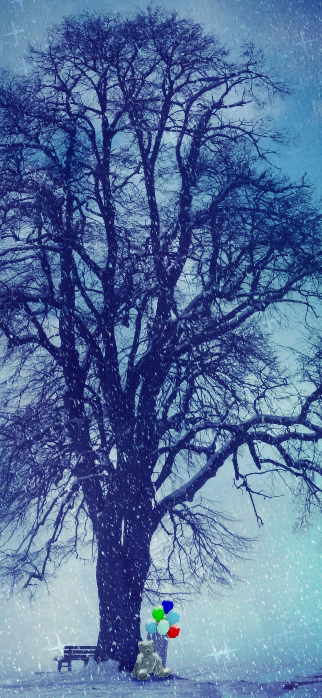 Baum, Natur, Naturlandschaft, Blau, Winter. Wallpaper in 1125x2436 Resolution