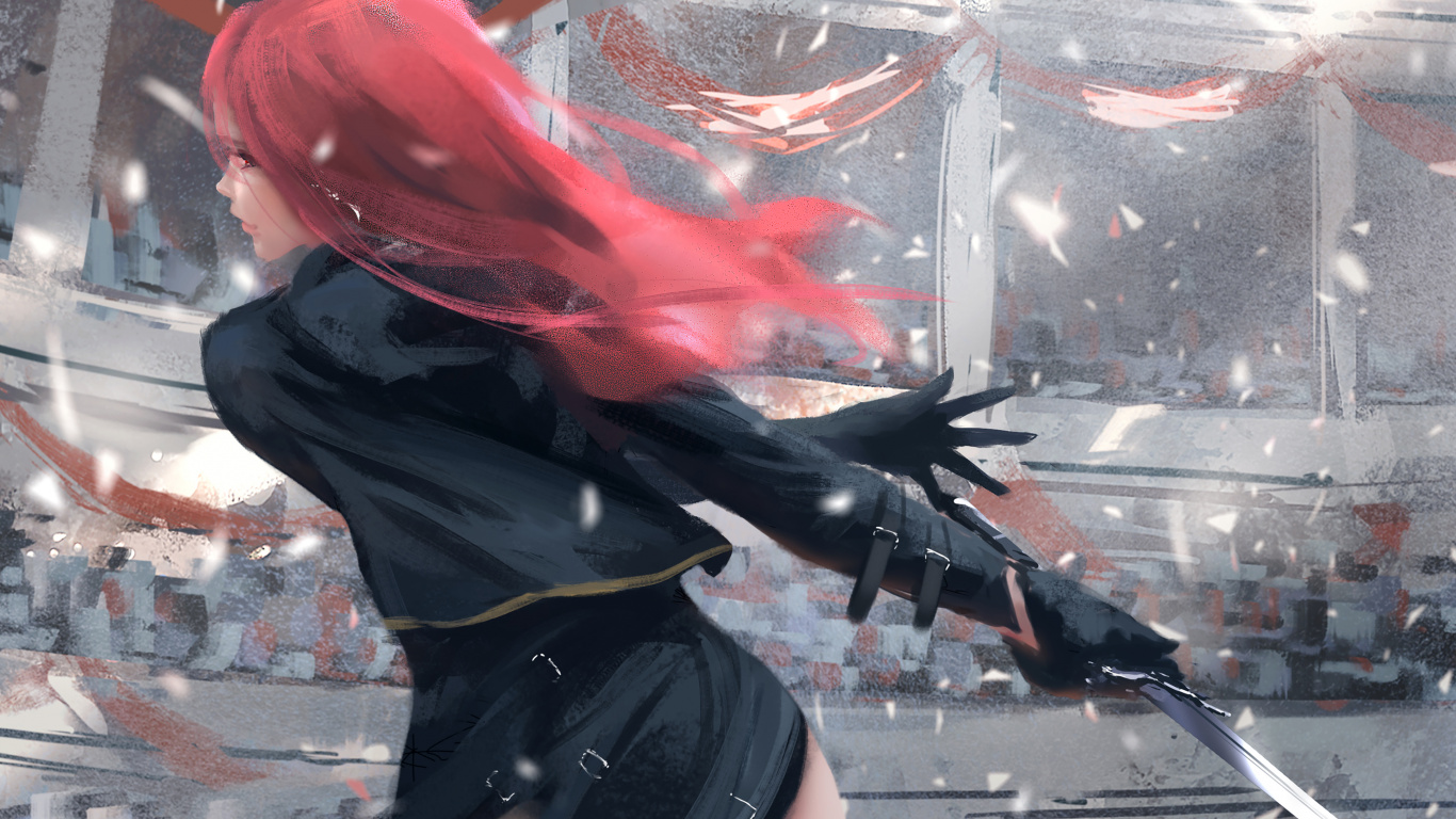 Frau im Schwarzen Kleid Steht Auf Der Straße. Wallpaper in 1366x768 Resolution