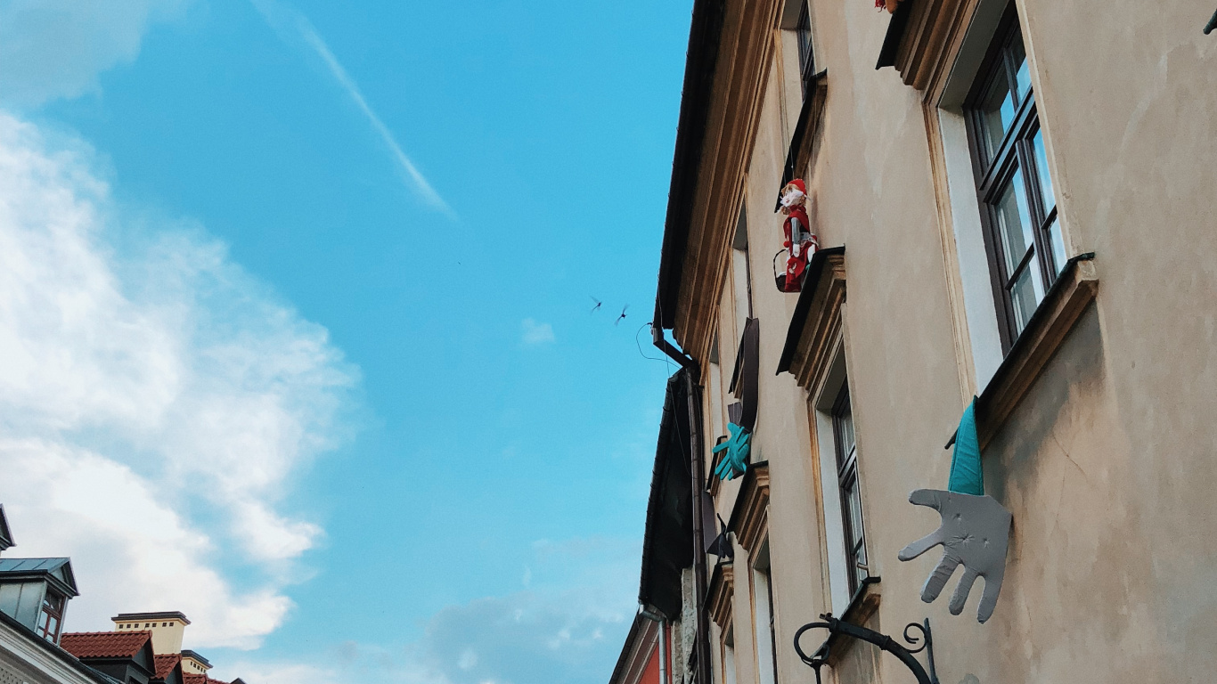 Faade, Road, Residential Area, Blue, Winter. Wallpaper in 1366x768 Resolution