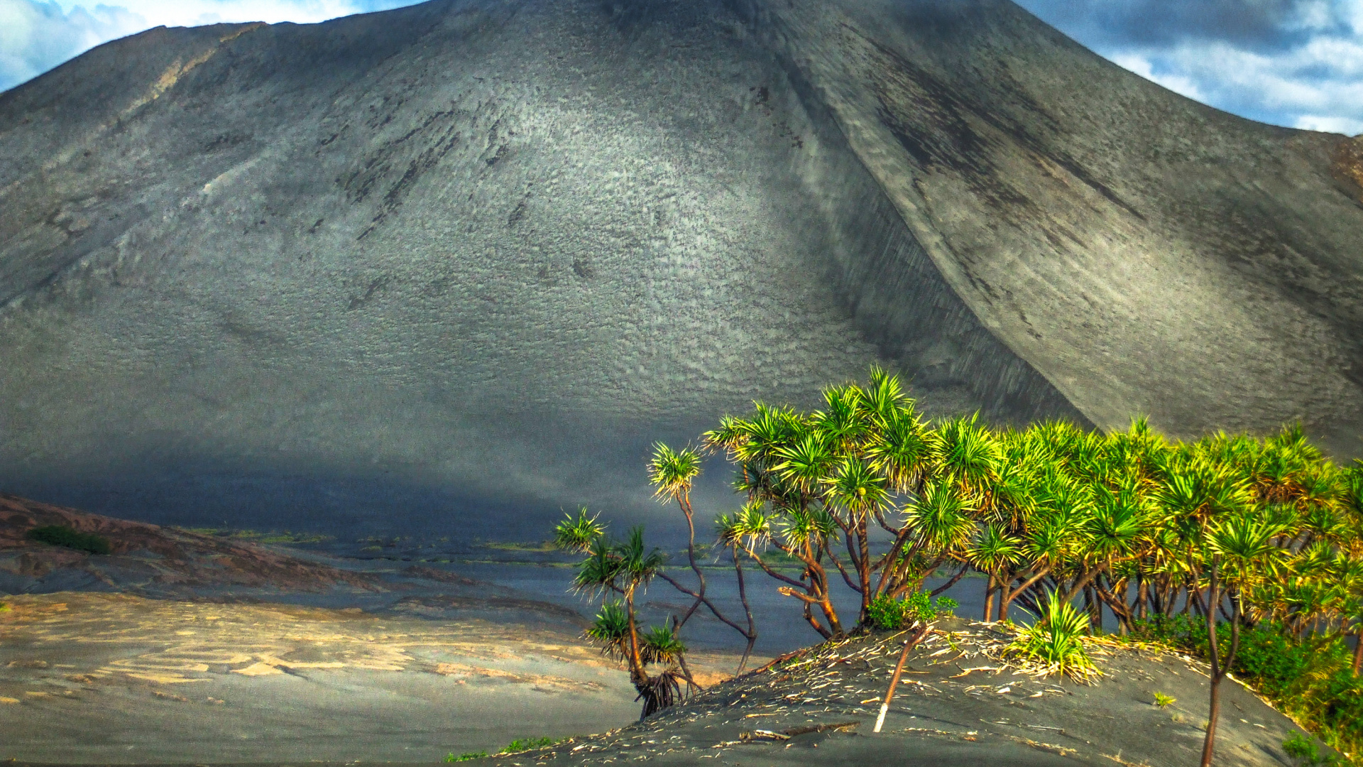 Green Tree Near Gray Mountain Under White Clouds During Daytime. Wallpaper in 1920x1080 Resolution