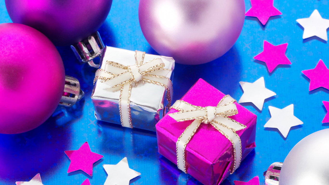 Cadeau, Le Jour De Noël, Jouet Ballon, Nouvelle Année, Purple. Wallpaper in 1366x768 Resolution