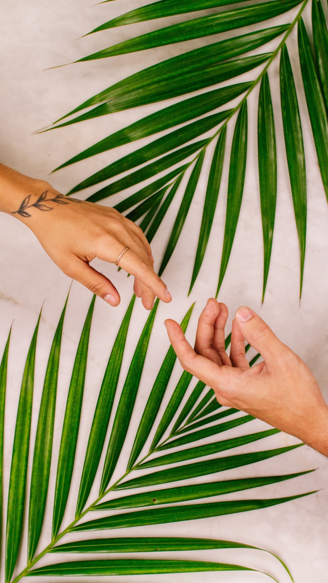 Personenhand Auf Weißem Und Grünem Blattdruckgewebe. Wallpaper in 1080x1920 Resolution