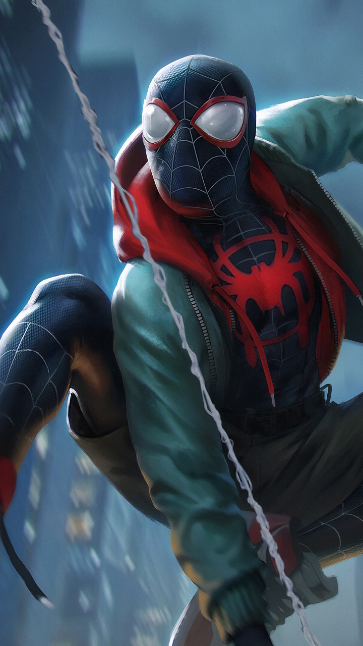 Homme au Masque Bleu et Rouge et Veste Verte. Wallpaper in 720x1280 Resolution