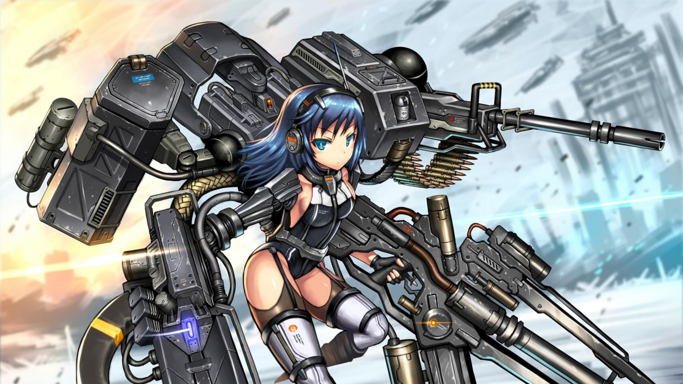 Woman in Black and Purple Suit Holding Gun Illustration. Wallpaper in 1366x768 Resolution