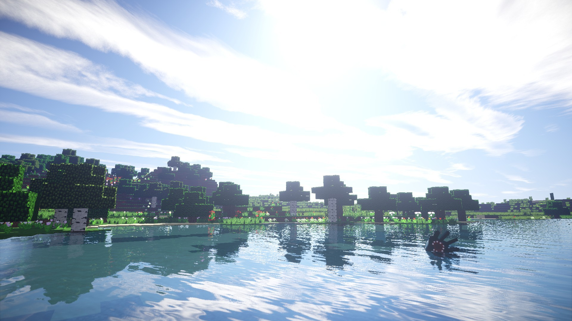 Minecraft, Rendering, Reflexion, Wasser, Natur. Wallpaper in 1920x1080 Resolution