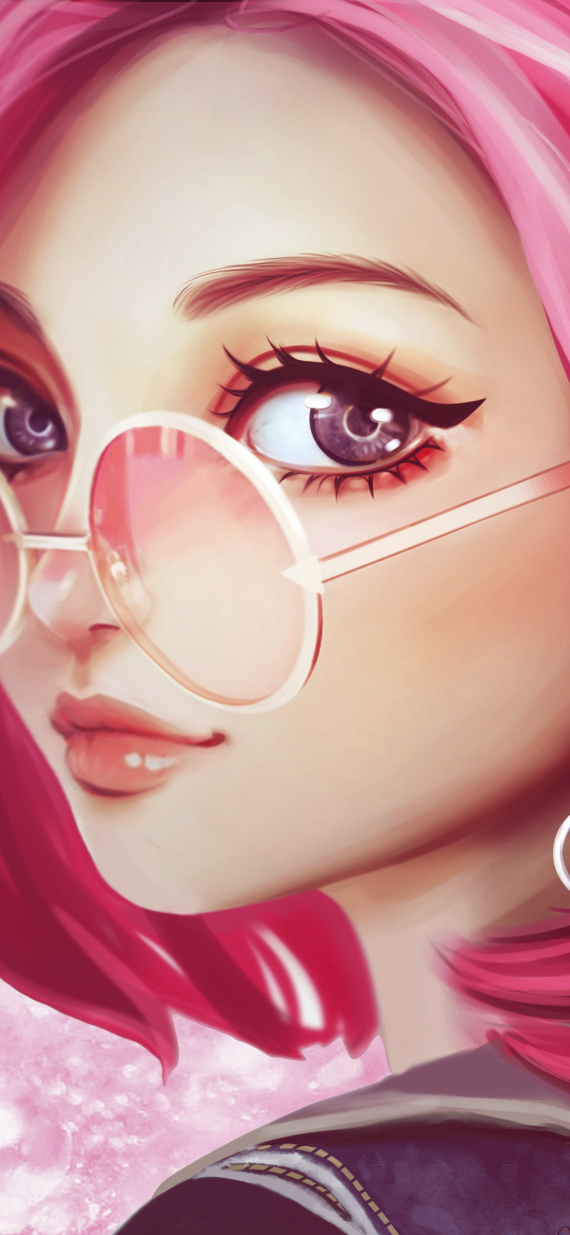 Femme Aux Cheveux Roses Portant Des Lunettes de Soleil Noires. Wallpaper in 1125x2436 Resolution