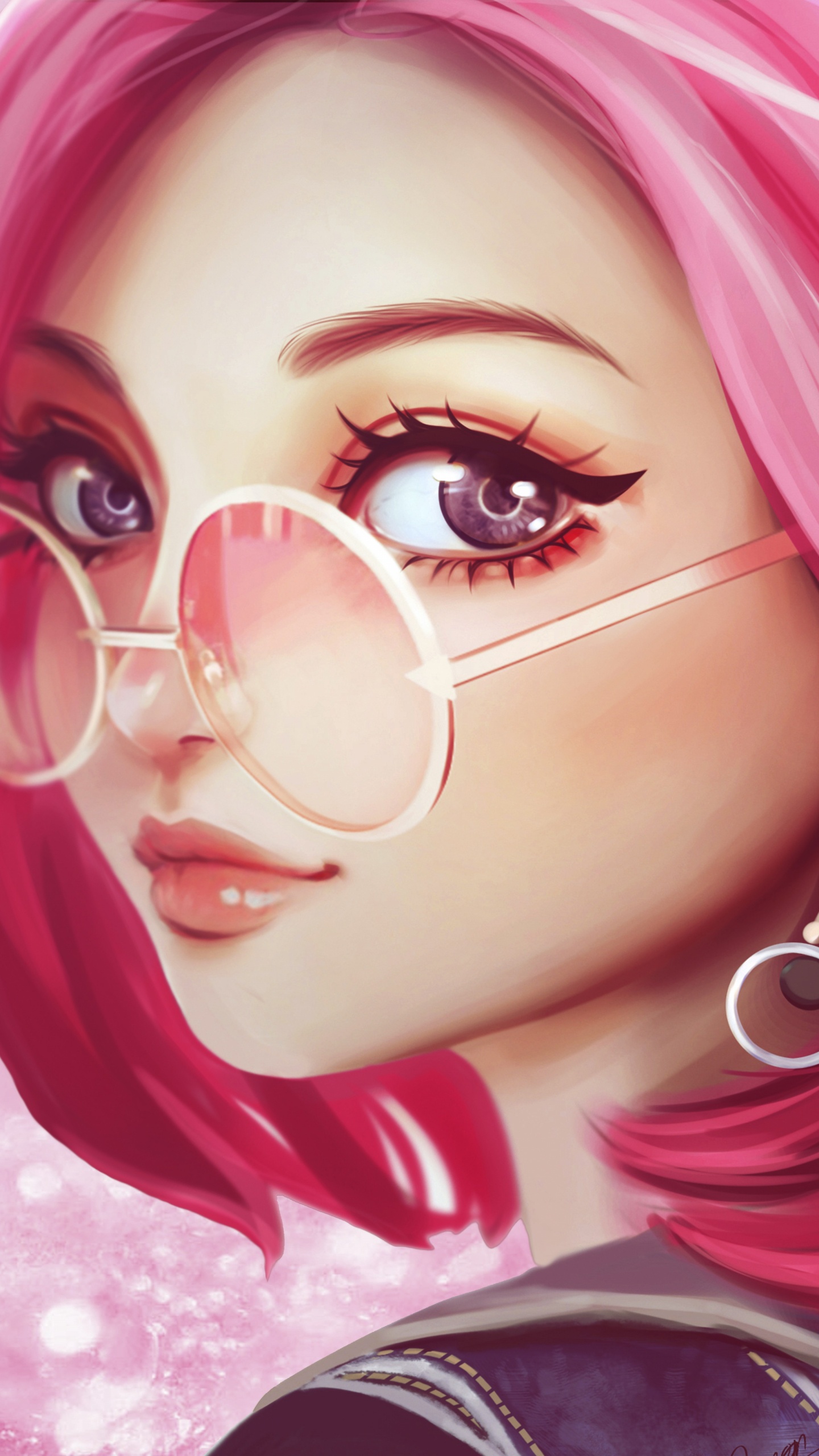 Femme Aux Cheveux Roses Portant Des Lunettes de Soleil Noires. Wallpaper in 1440x2560 Resolution