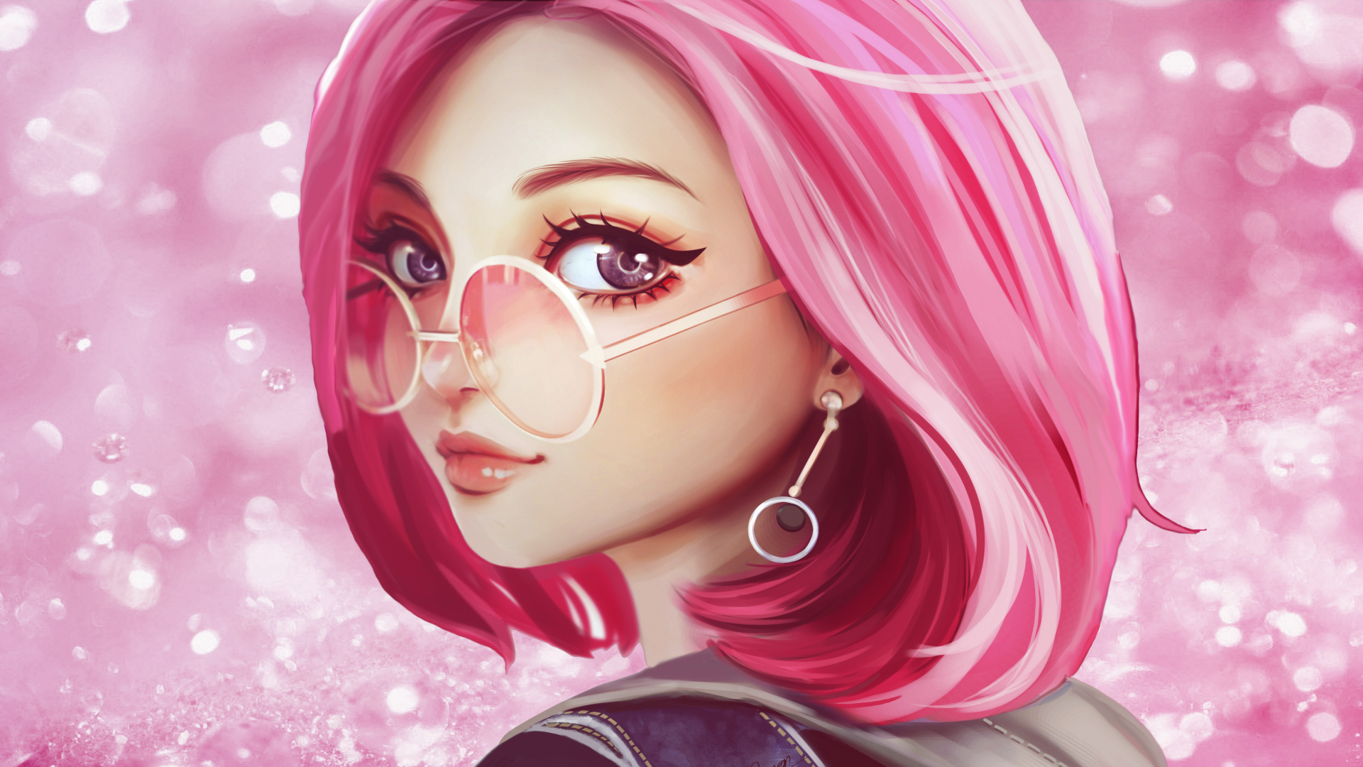 Femme Aux Cheveux Roses Portant Des Lunettes de Soleil Noires. Wallpaper in 1920x1080 Resolution