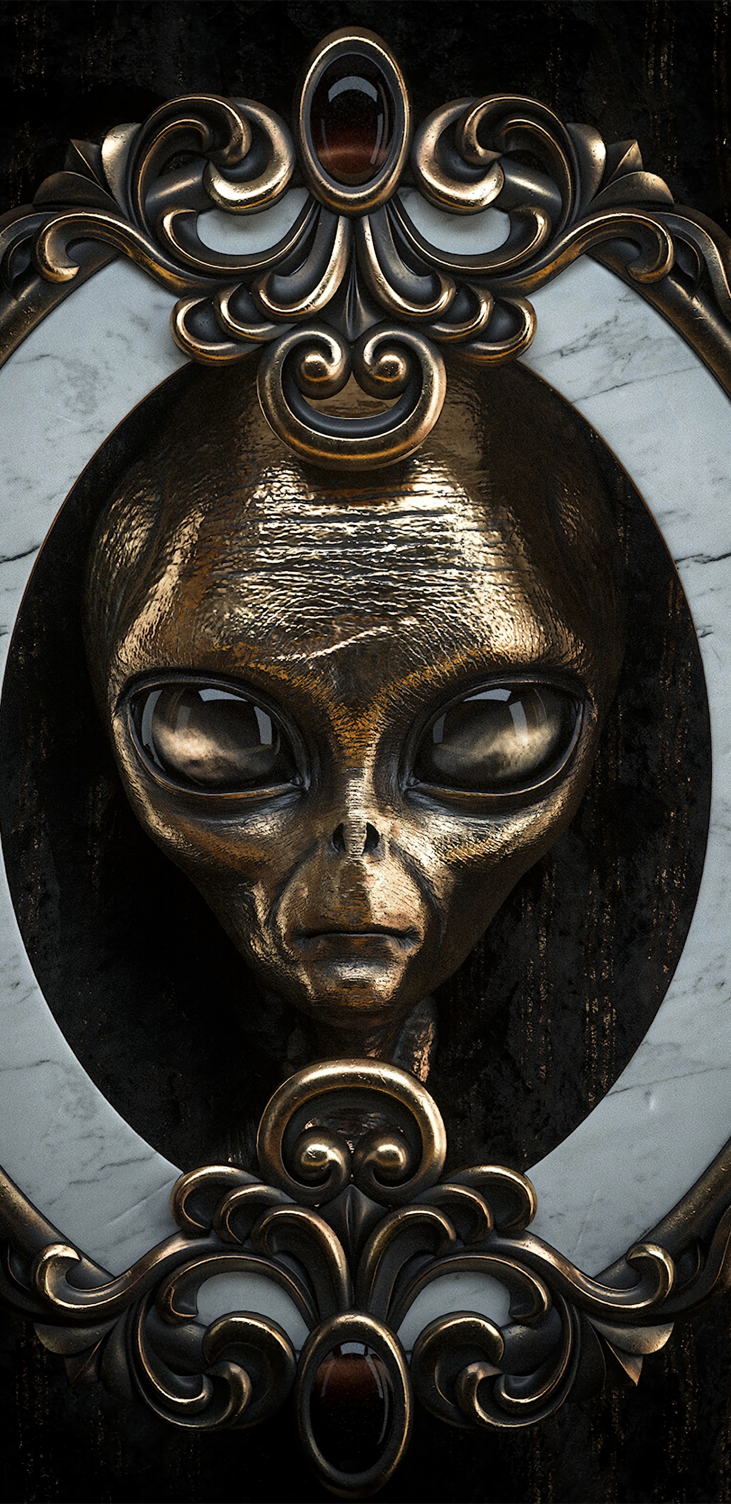 Runde Wanddekoration in Gold Und Silber. Wallpaper in 1440x2960 Resolution