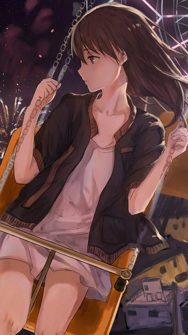 Femme en Robe Blanche Sans Manches Assise Sur Une Chaise en Bois Marron. Wallpaper in 750x1334 Resolution