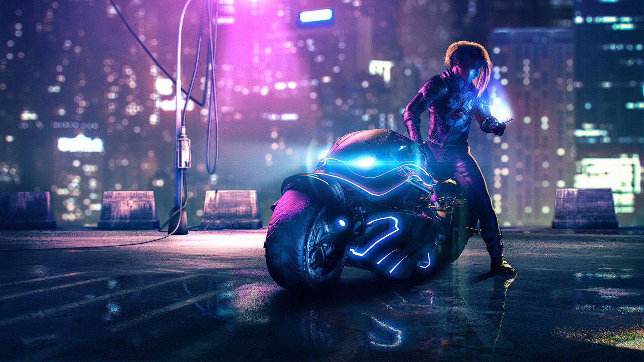 Cyberpunk Motorrad Neon, Cyberpunk 2077, Cyberpunk, Motorrad, Motorrad Custom. Wallpaper in 1280x720 Resolution