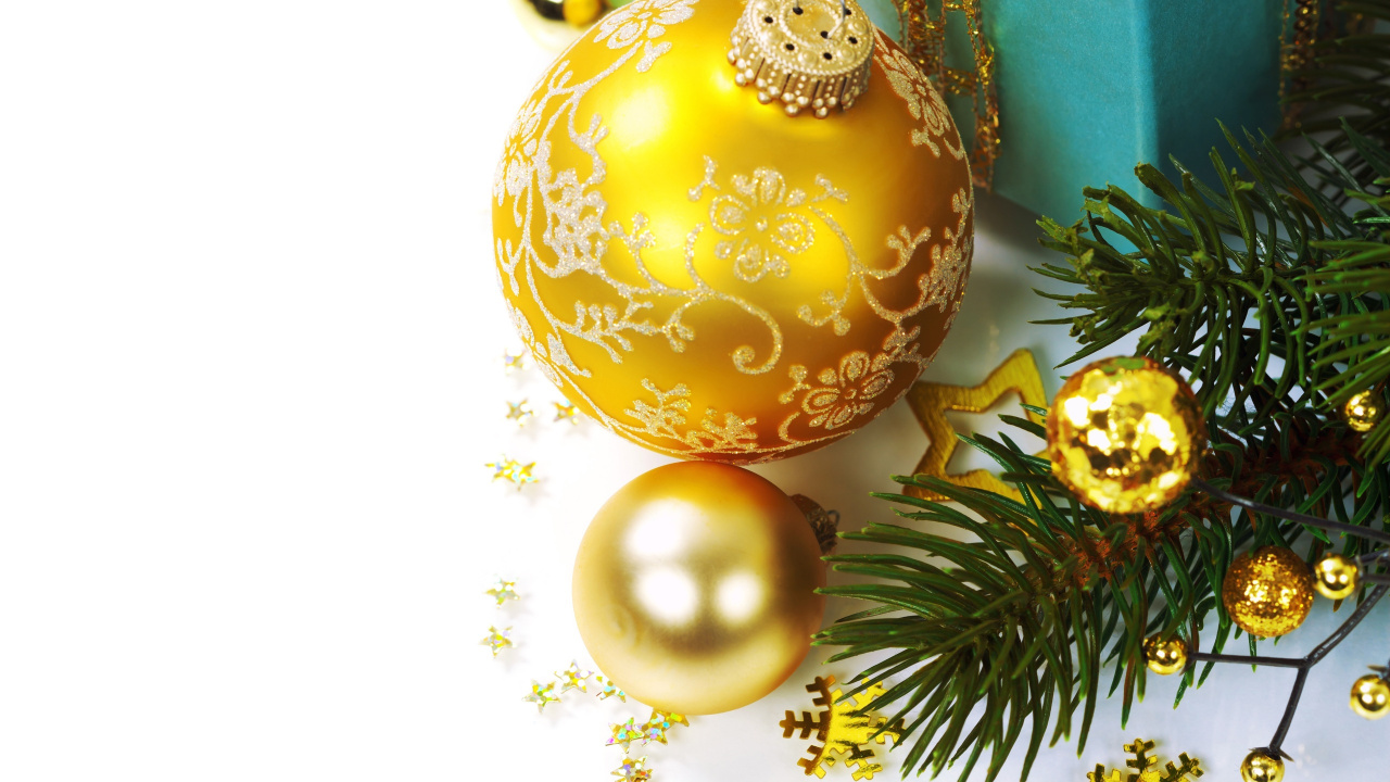 Le Jour De Noël, Nouvelle Année, Ornement de Noël, Décoration de Noël, Jaune. Wallpaper in 1280x720 Resolution