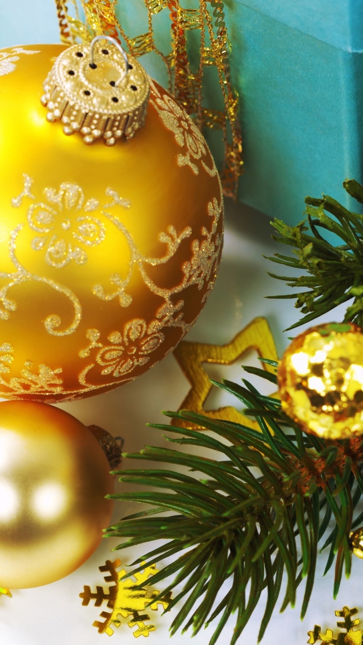 Le Jour De Noël, Nouvelle Année, Ornement de Noël, Décoration de Noël, Jaune. Wallpaper in 720x1280 Resolution