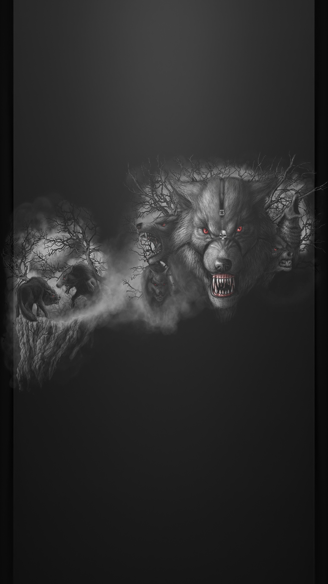 Meute de Loups Noirs, Garou, Loup Noir, Pack, Lévrier Irlandais. Wallpaper in 1080x1920 Resolution