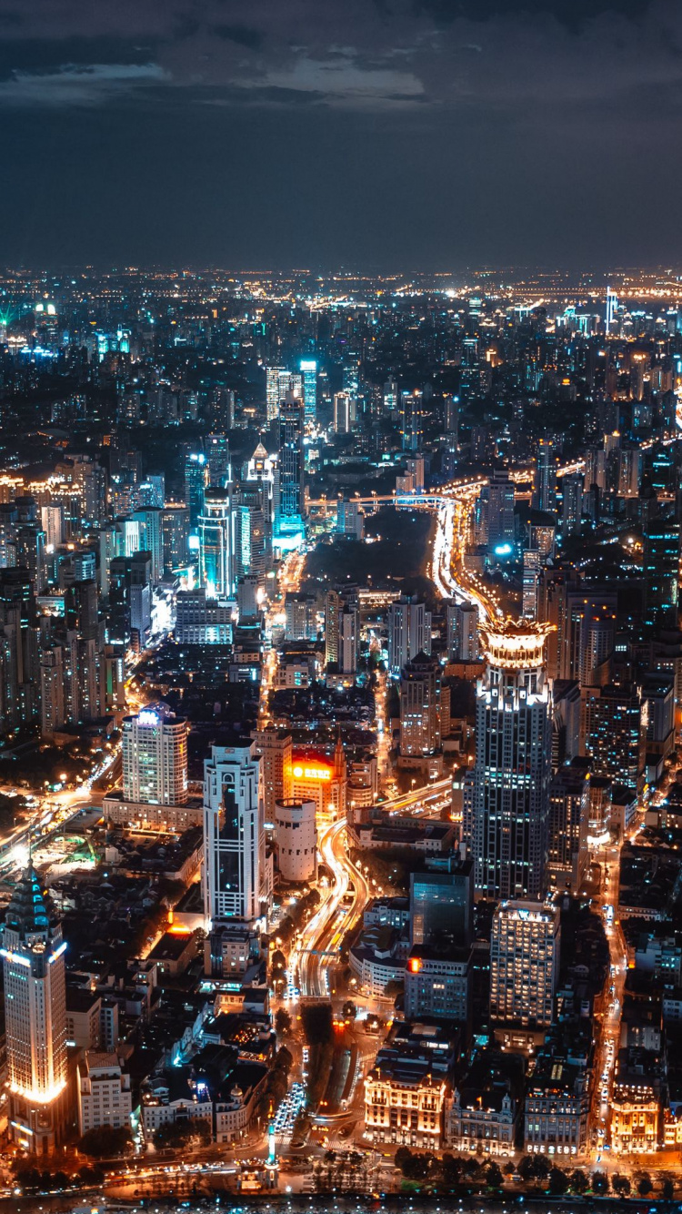 Vue Aérienne de la Ville de Nuit, Nuit, Architecture, Paysage Urbain, Affiche. Wallpaper in 750x1334 Resolution