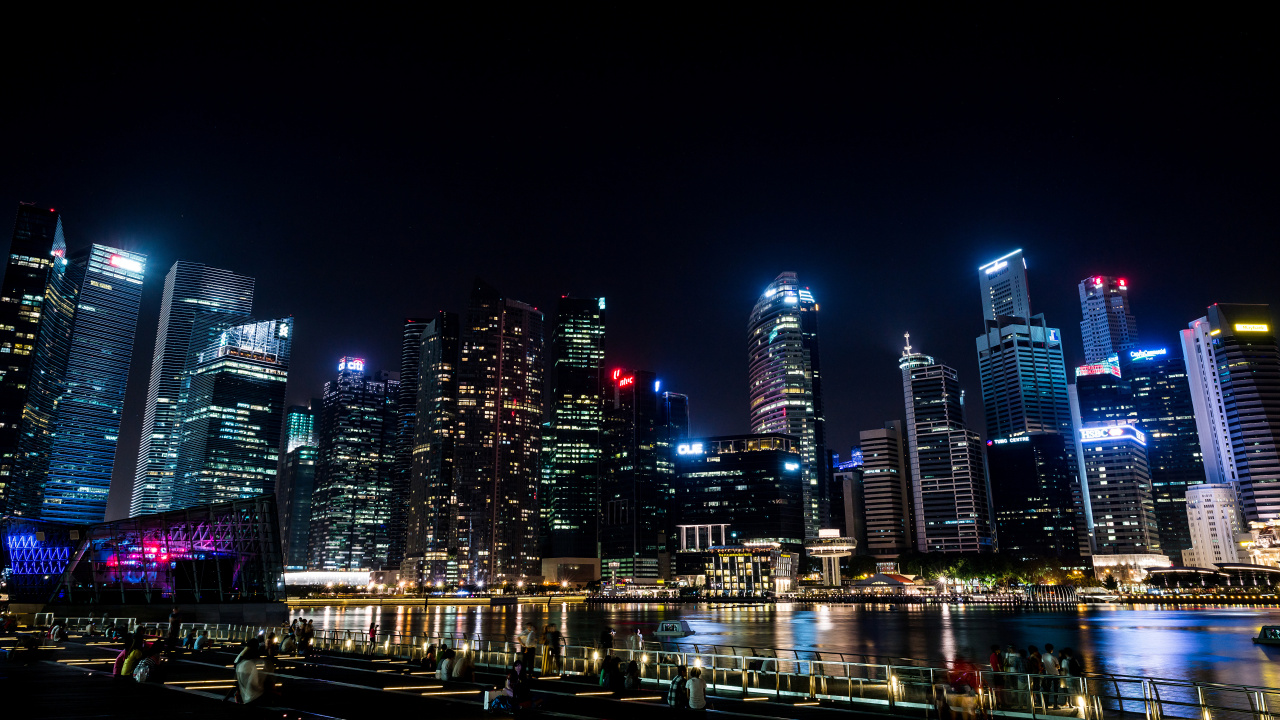 Horizon de la Ville Pendant la Nuit. Wallpaper in 1280x720 Resolution