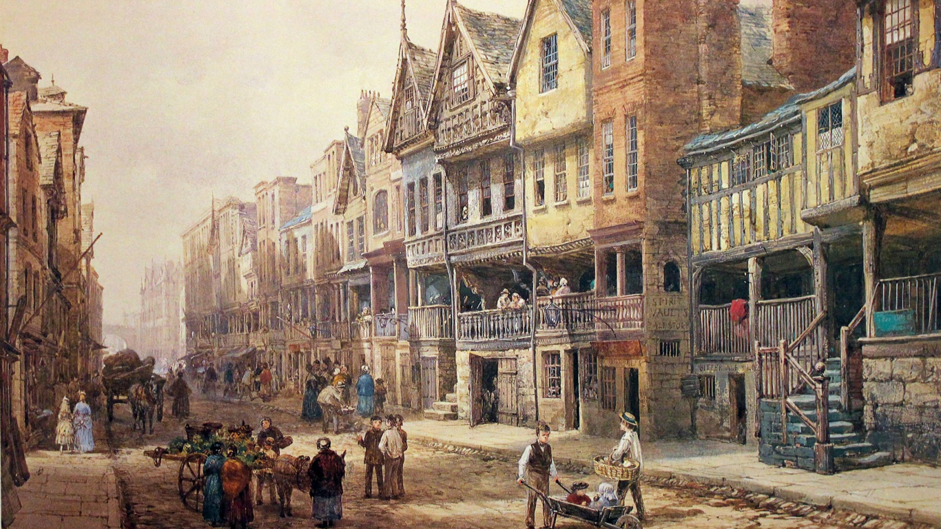 Personnes Marchant Dans la Rue Près D'un Bâtiment en Béton Brun Pendant la Journée. Wallpaper in 1366x768 Resolution