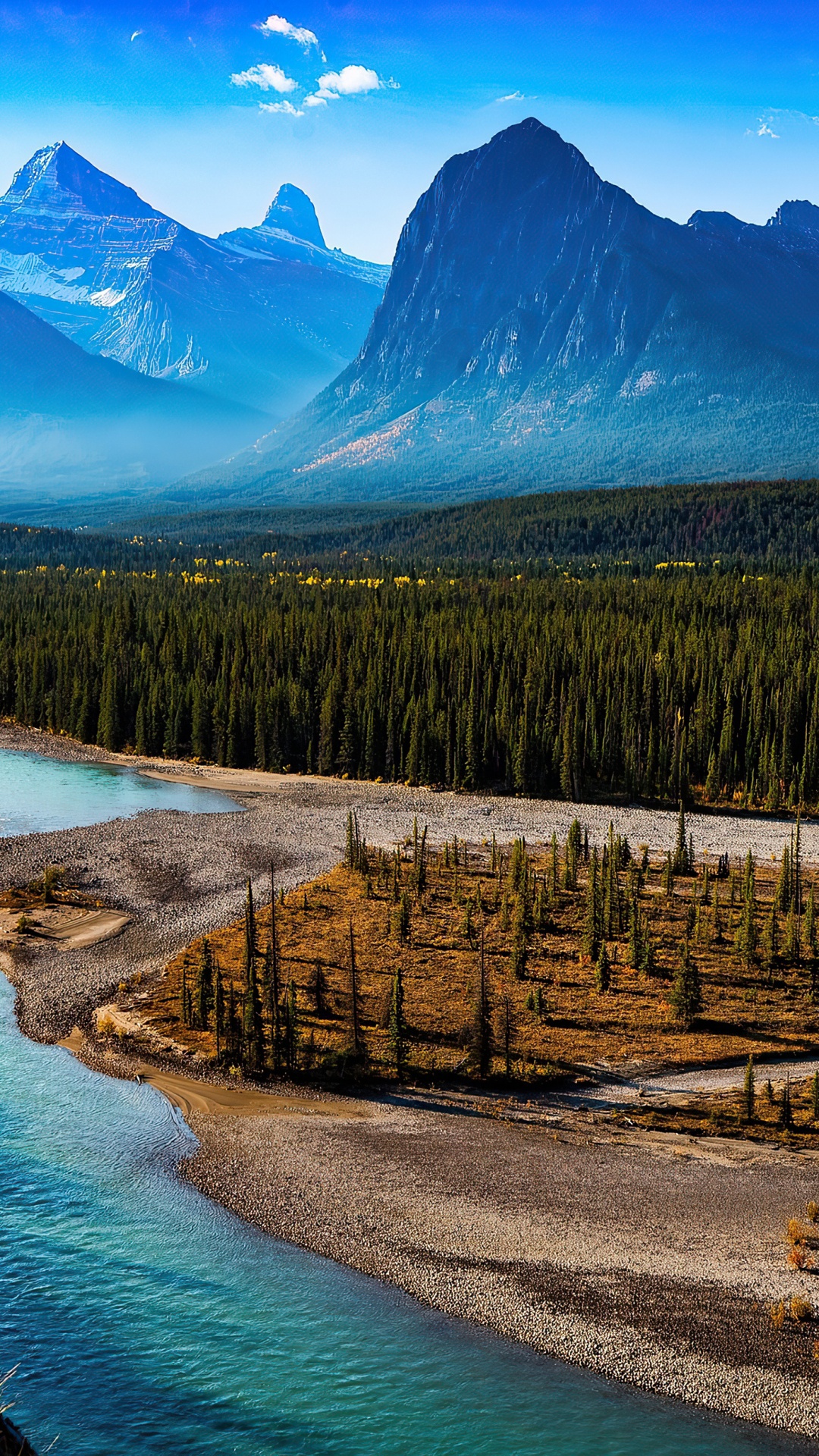 Athabasca River, Mountain, River, Mountain River, Nature. Wallpaper in 1080x1920 Resolution