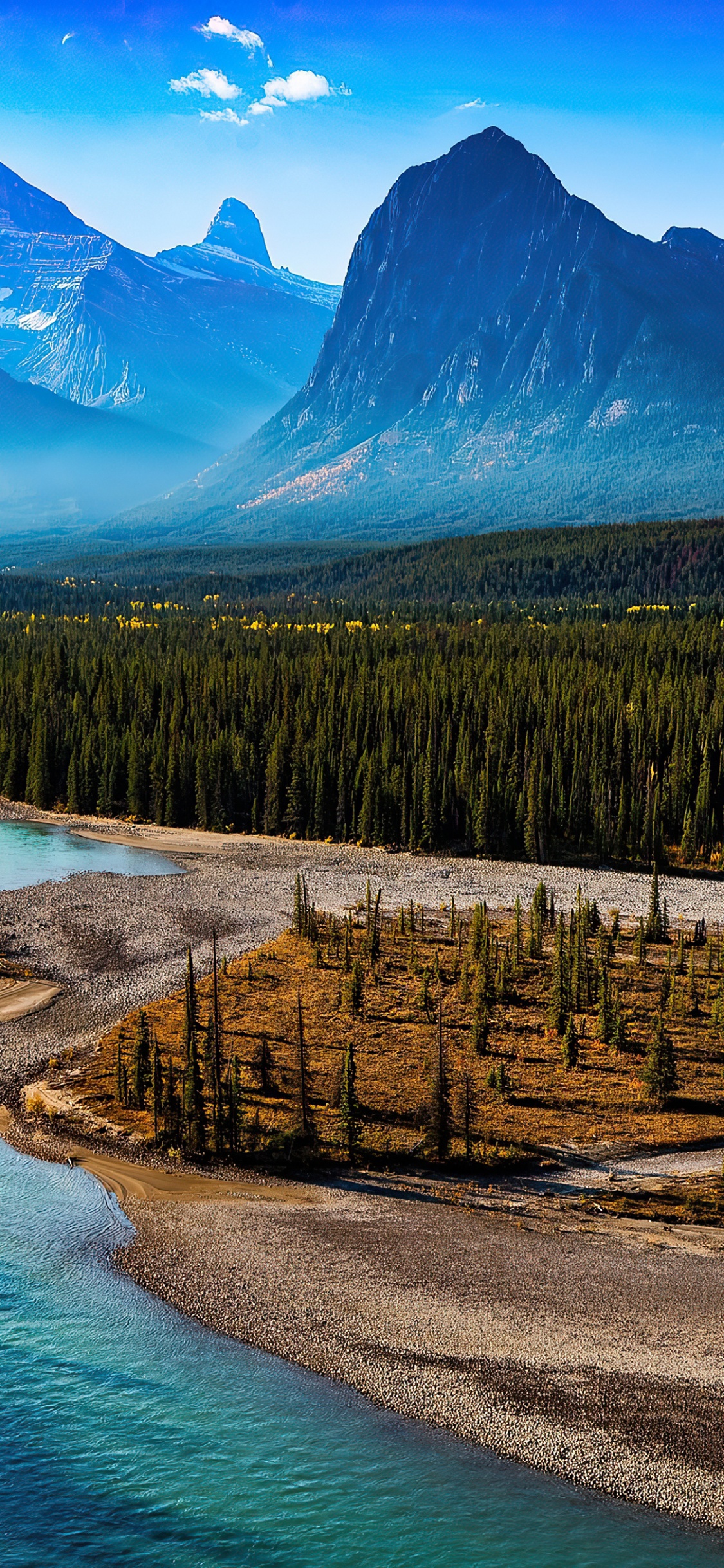 Athabasca River, Mountain, River, Mountain River, Nature. Wallpaper in 1125x2436 Resolution