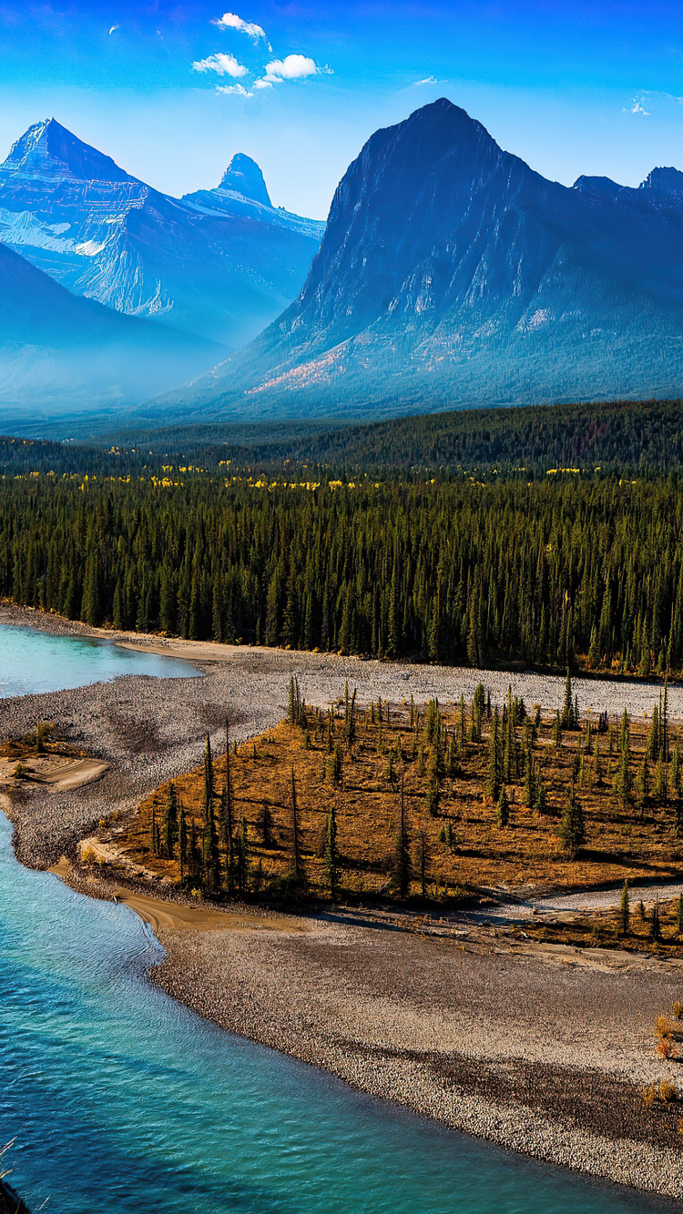 Athabasca River, Mountain, River, Mountain River, Nature. Wallpaper in 750x1334 Resolution